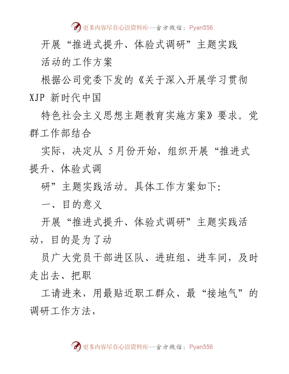 [工作方案] 主题实践活动 - 开展“推进式提升、体验式调研”主题实践活动工作方案.docx_第1页