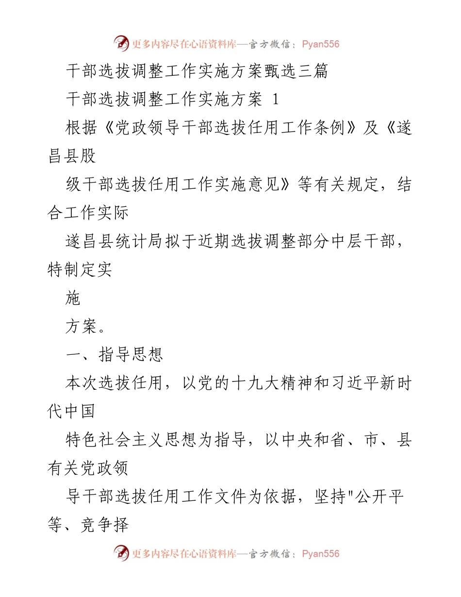 [工作方案] 干部选拔 - 遂昌县统计局中层干部选拔调整实施方案.docx_第1页