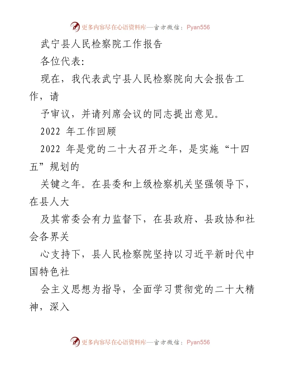 [工作报告] 年度大会 - 武宁县人民检察院2022年工作总结报告.docx_第1页
