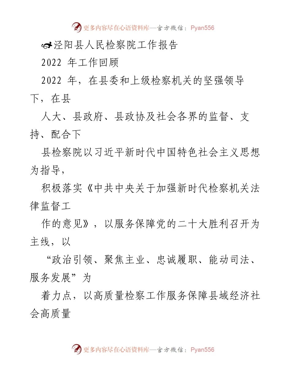 [工作报告] 检察院年度总结 - 2022年泾阳县人民检察院工作回顾与成就.docx_第1页