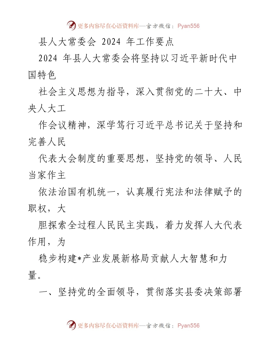 [工作要点] 人大常委会 - 2024年县人大常委会工作要点及发展方向.docx_第1页