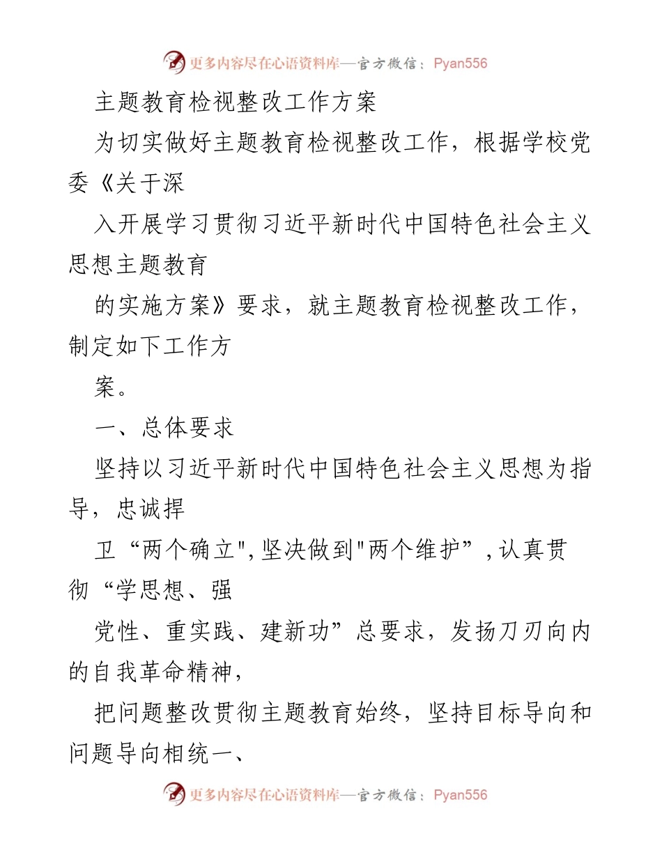 [工作方案] 主题教育 - 主题教育检视整改工作方案.docx_第1页