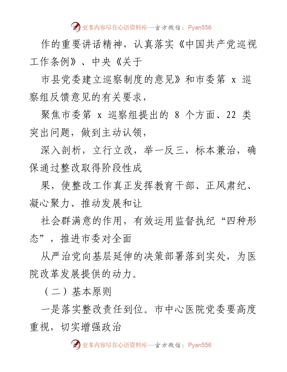 [工作方案] 巡察整改 - 市中心医院党委巡察整改落实工作方案.docx_第2页