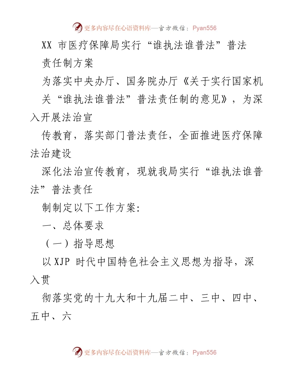 [工作方案] 医疗保障局 - 实施“谁执法谁普法”普法责任制方案.docx_第1页
