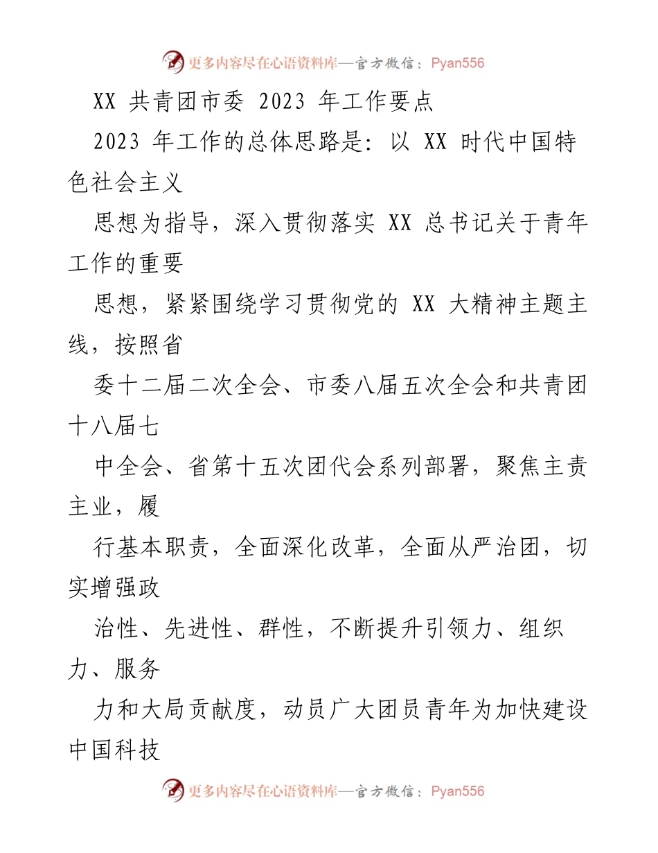 [工作要点] 共青团市委 - 2023 年共青团工作要点与实施方案.docx_第1页