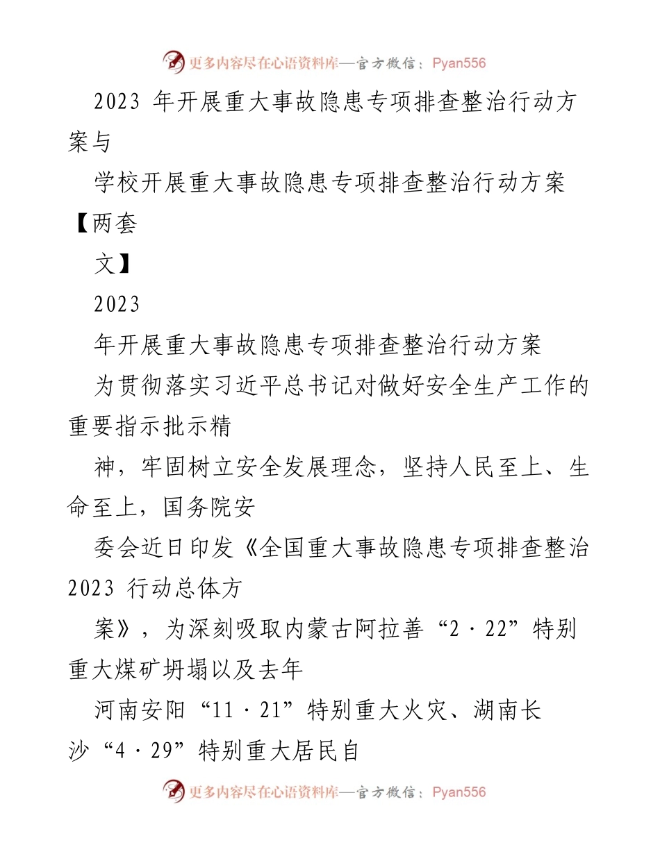 [工作方案] 安全生产 - 2023年重大事故隐患专项排查整治行动方案_4.docx_第1页