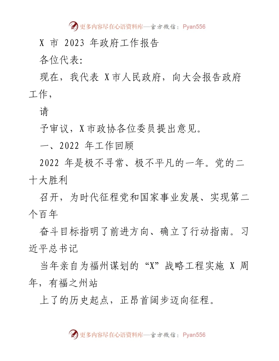 [工作报告] 政府会议 - X市2023年政府工作总结报告.docx_第1页