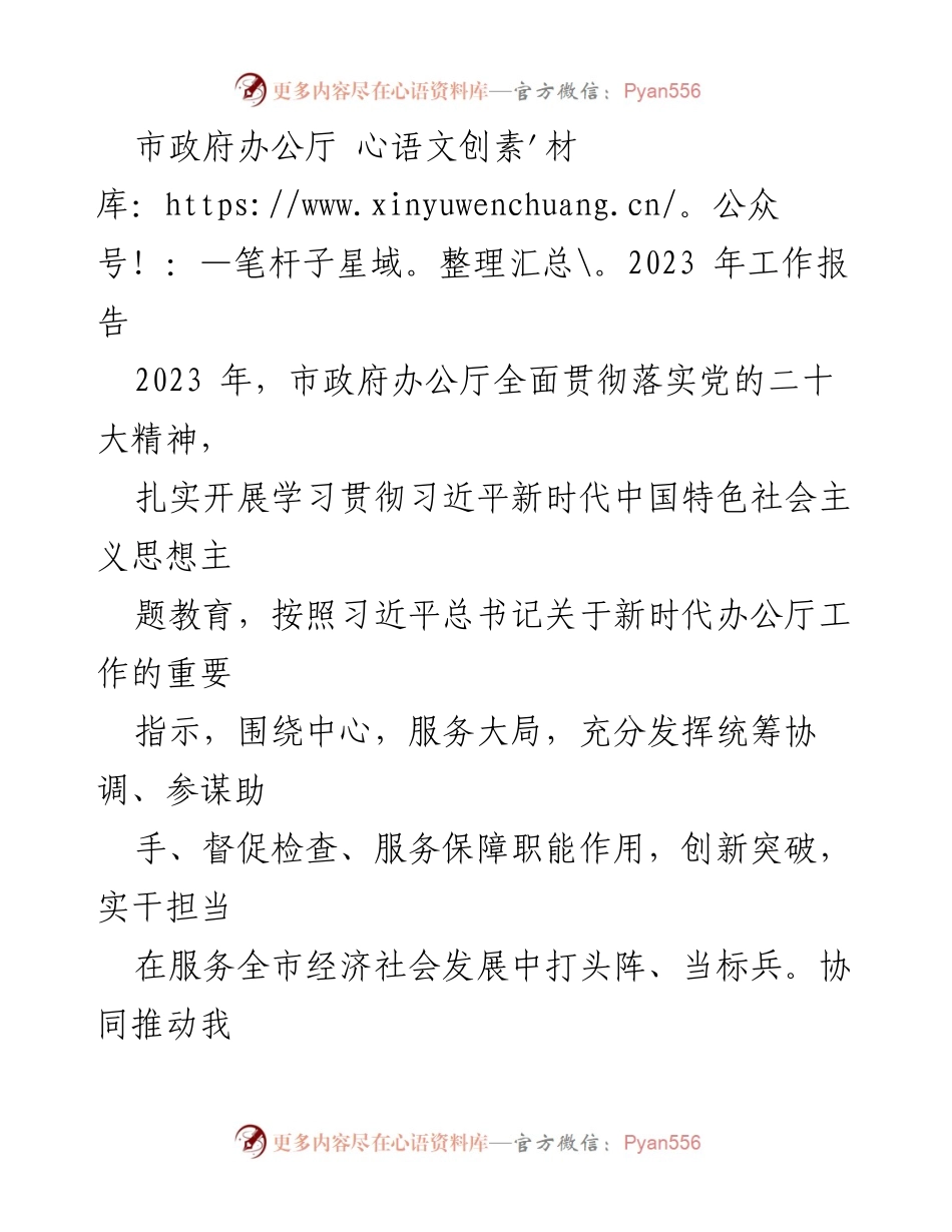 [工作报告] 市政府办公厅 - 2023年市政府办公厅工作总结与展望.docx_第1页