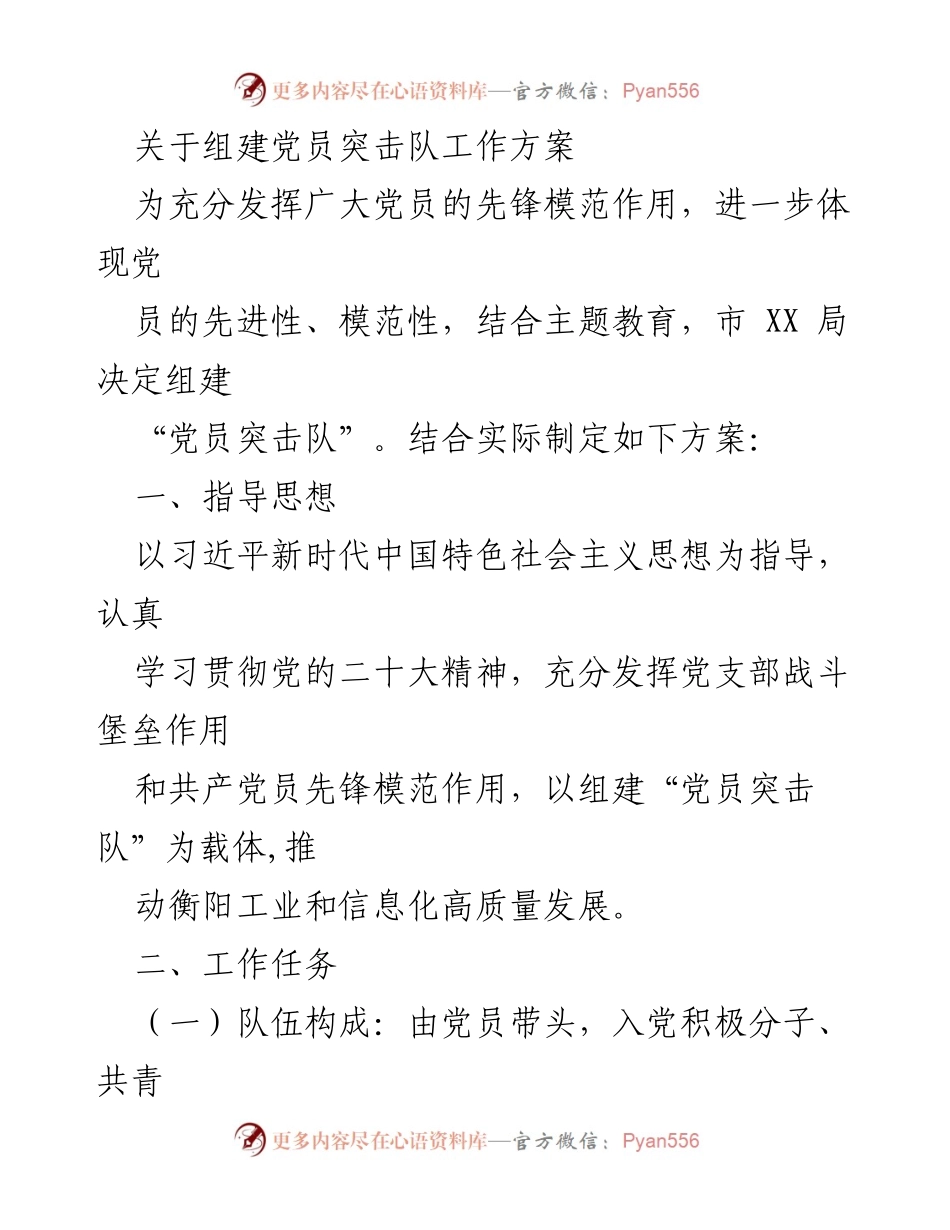 [工作方案] 党员活动 - 组建党员突击队工作方案.docx_第1页