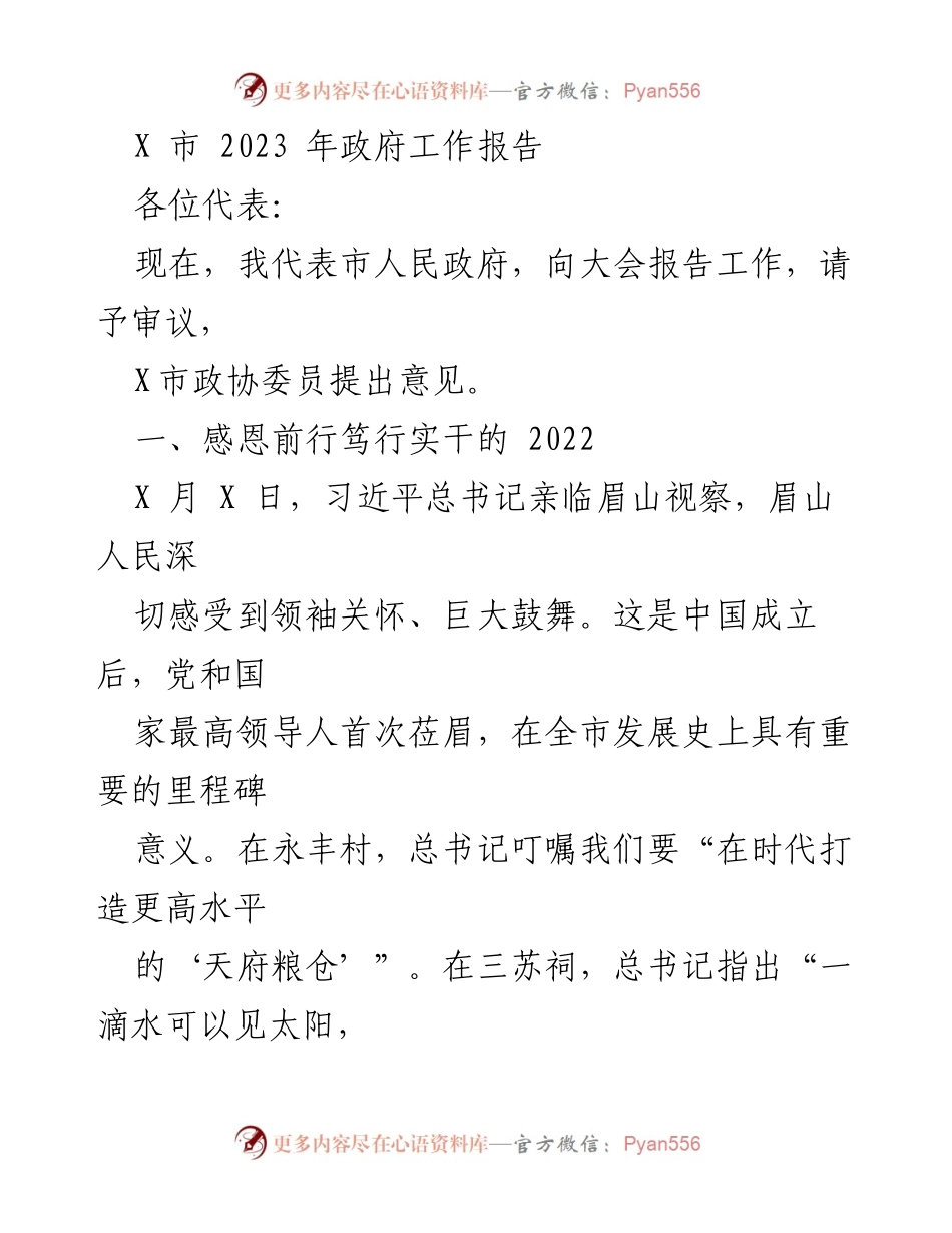 [工作报告] 政府会议 - X市2023年政府工作报告总结与展望_1.docx_第1页