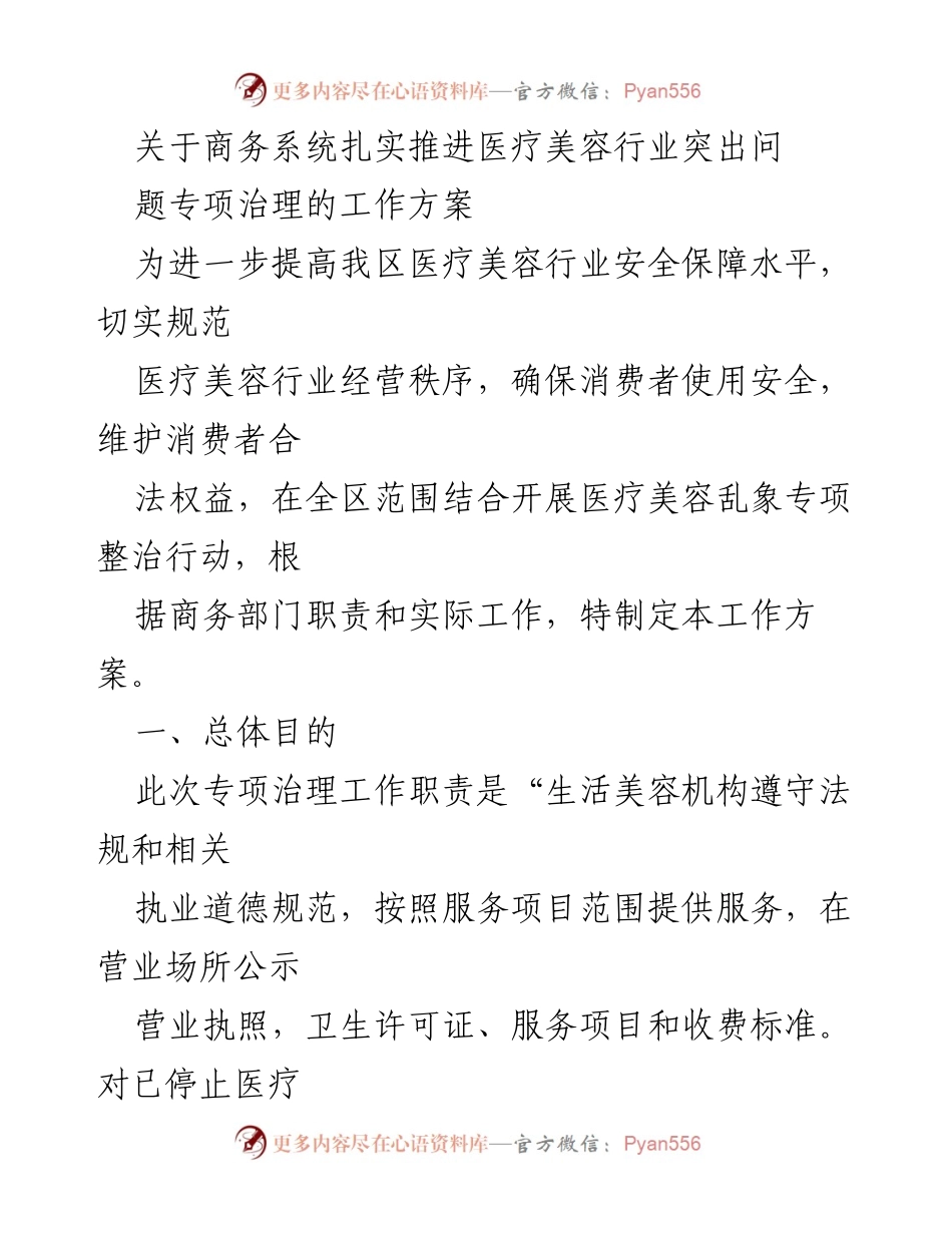 [工作方案] 医疗美容行业专项治理 - 扎实推进医疗美容行业突出问题专项治理工作方案.docx_第1页