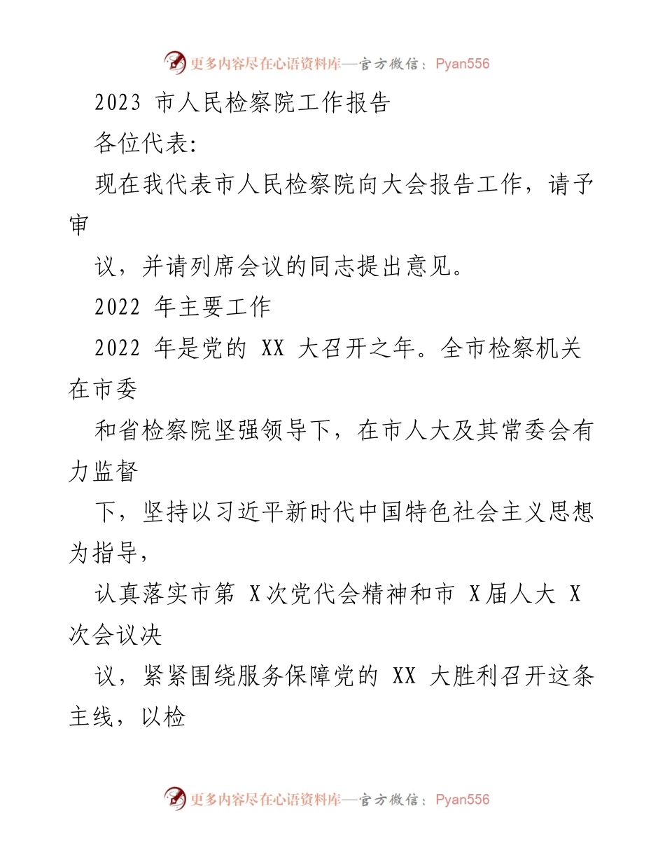 [工作报告] 市人民检察院大会 - 2023年市人民检察院工作总结报告.docx_第1页