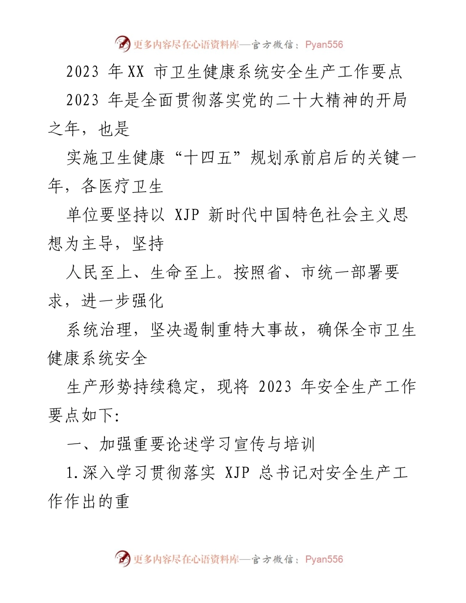 [工作要点] 卫生健康系统 - 2023年卫生健康系统安全生产工作要点_1.docx_第1页