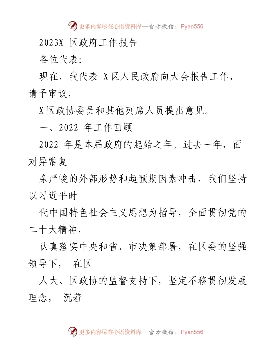 [工作报告] 政府大会 - 2023年X区政府工作报告.docx_第1页