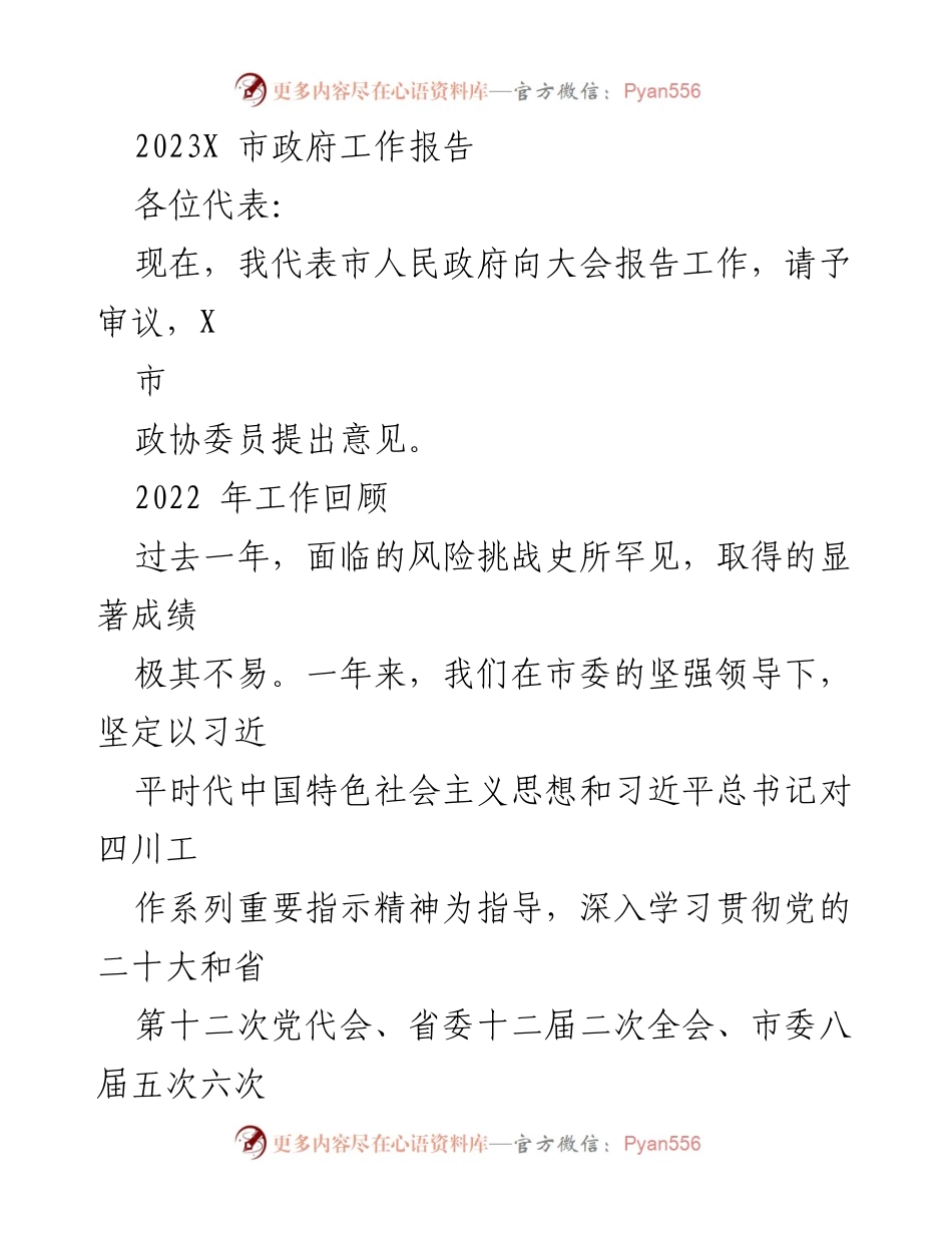 [工作报告] 市政府会议 - 2023年X市政府工作报告_2.docx_第1页