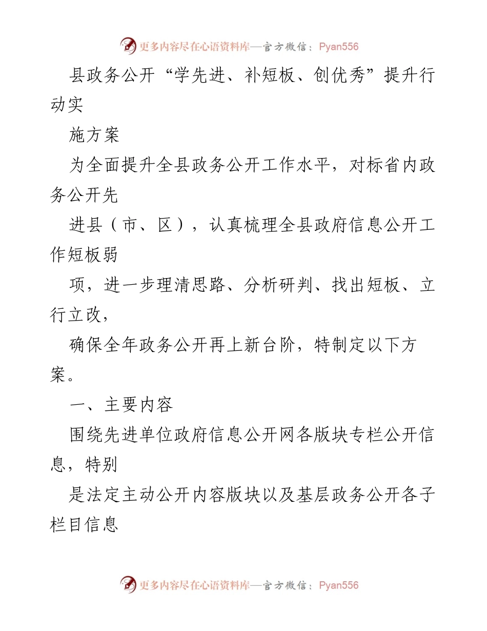 [工作方案] 政务公开提升行动 - 县政务公开提升行动实施方案.docx_第1页