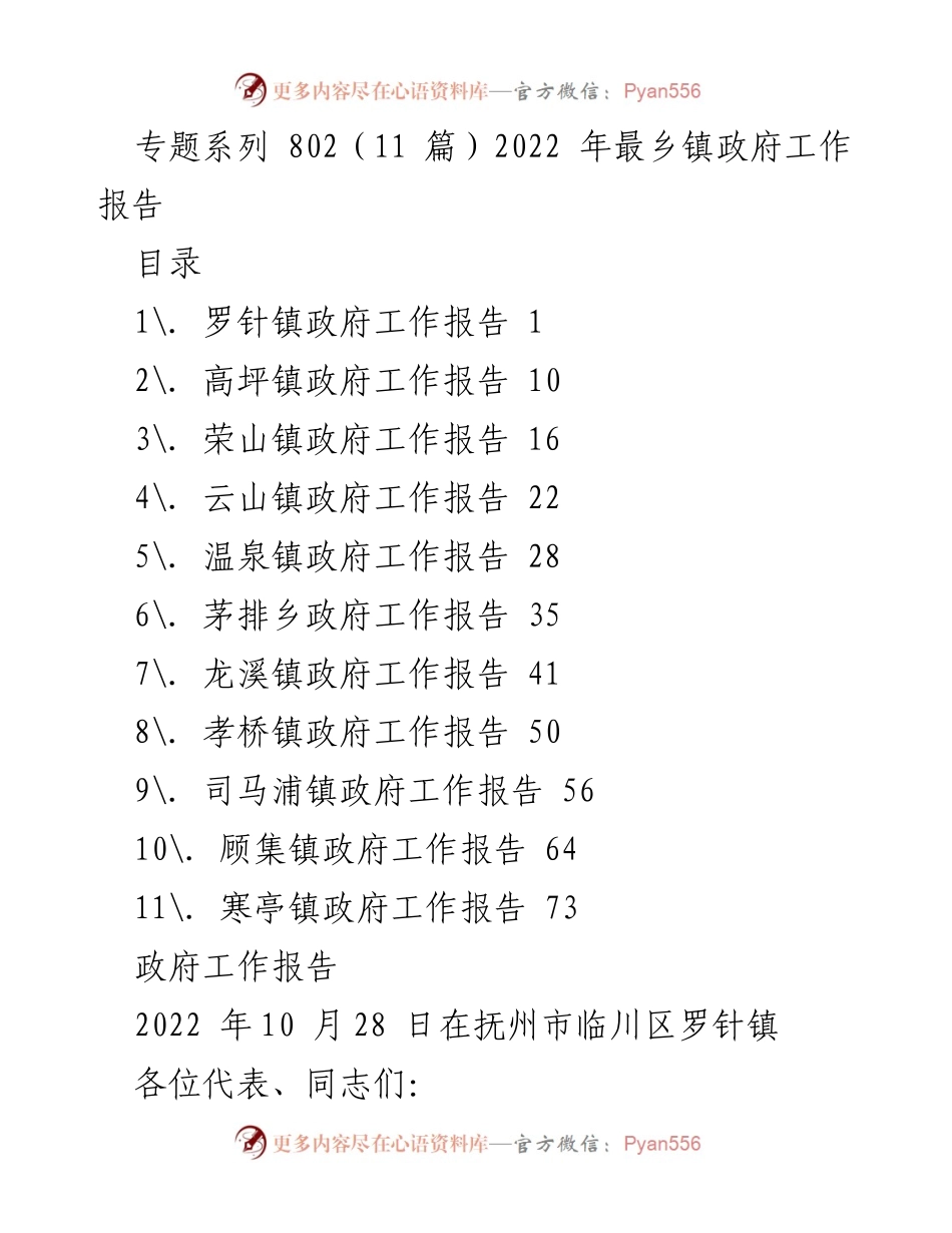 [工作报告] 镇政府会议 - 2022年度罗针镇政府工作报告.docx_第1页