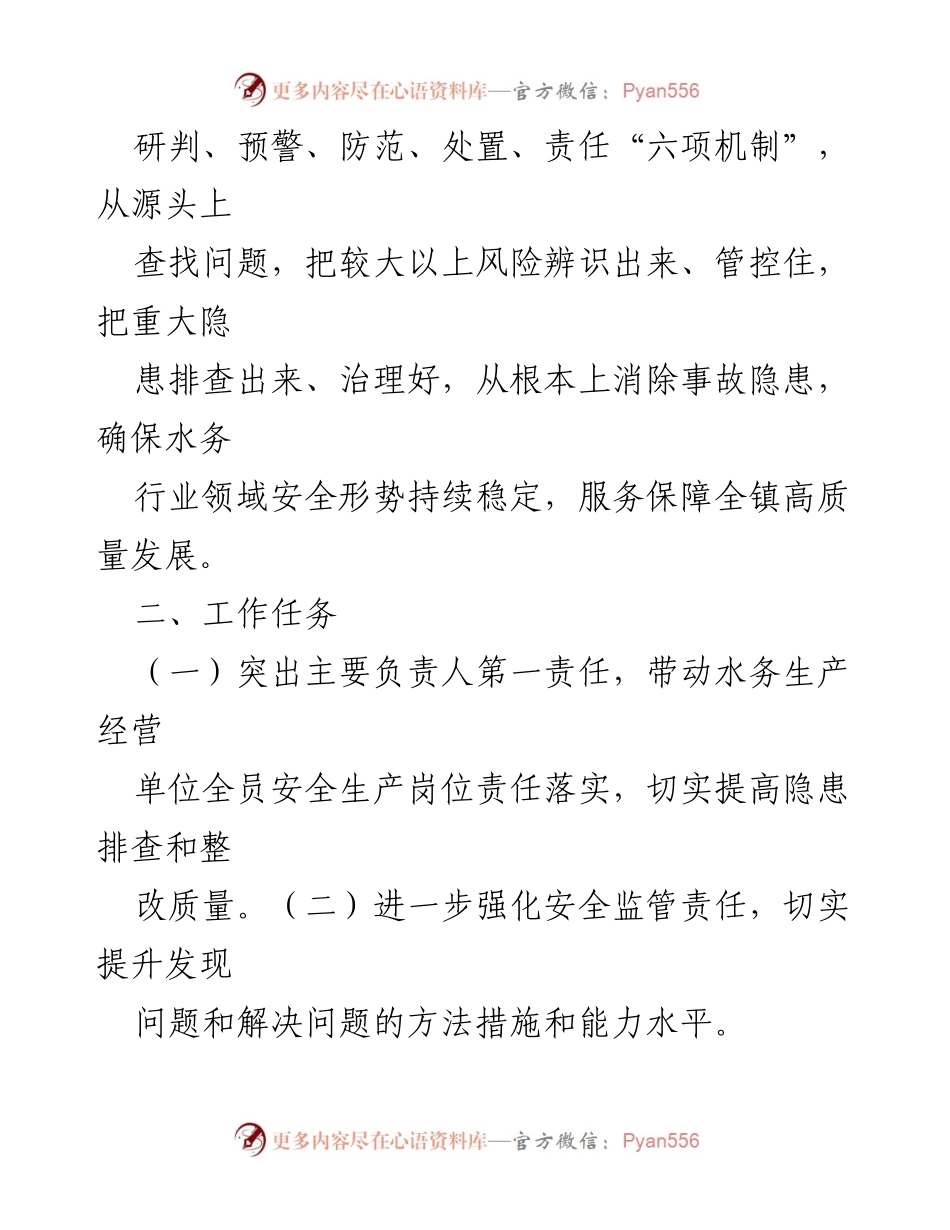 [工作方案] 水务行业安全生产 - 镇水务行业领域安全生产工作方案.docx_第2页