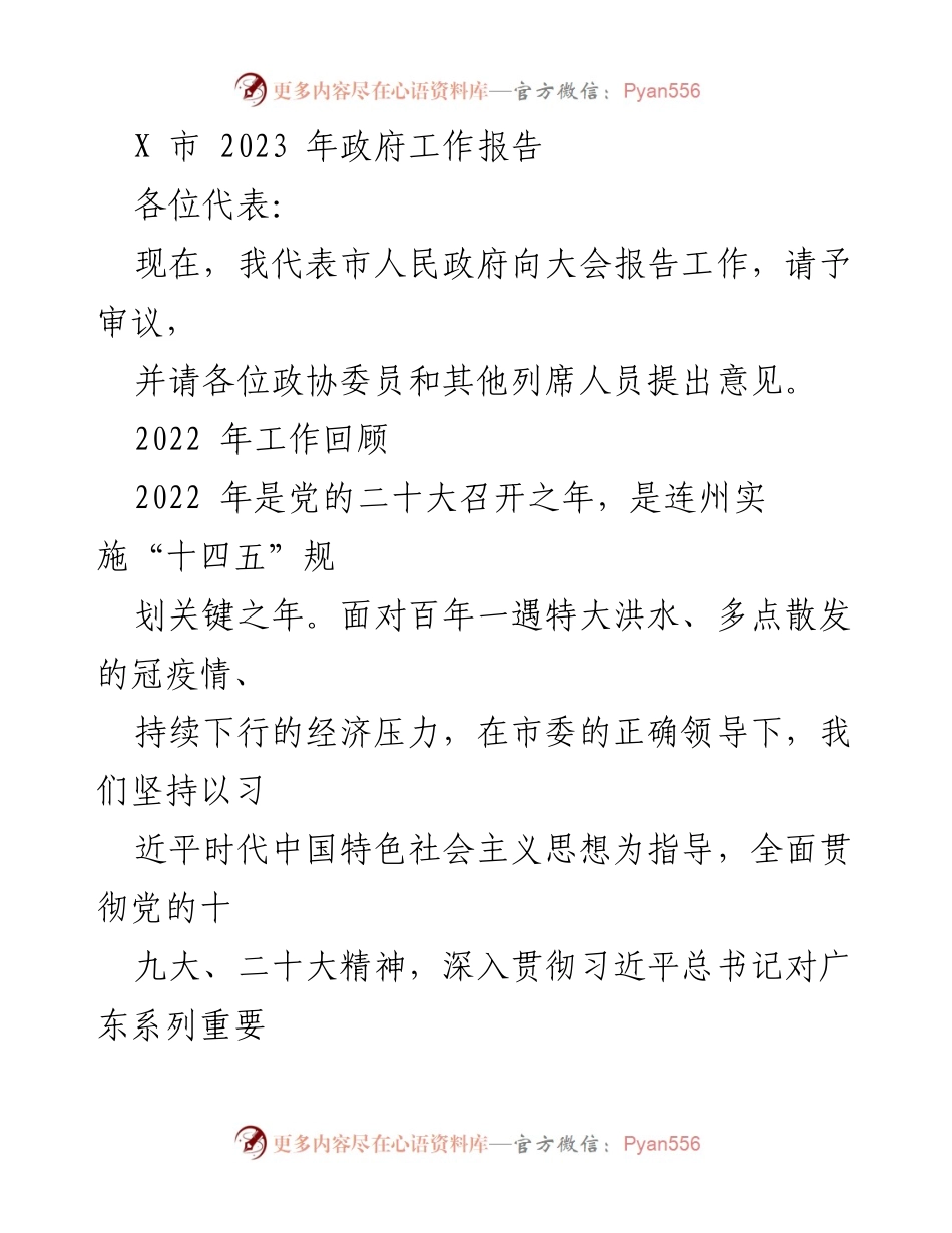 [工作报告] 政府大会 - X市2023年政府工作报告总结.docx_第1页