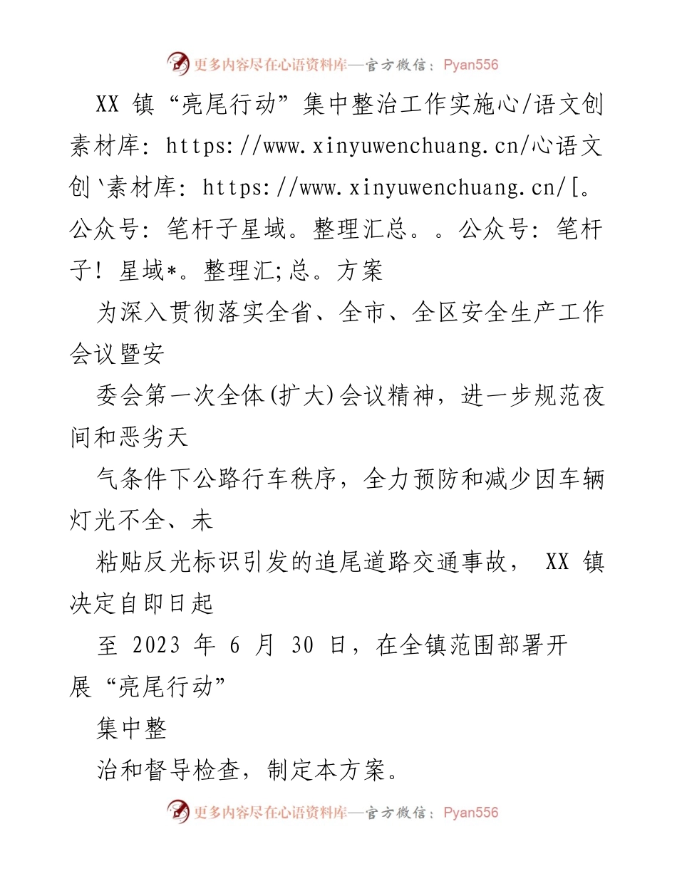 [工作方案] 镇级整治行动 - XX 镇“亮尾行动”集中整治工作实施方案.docx_第1页