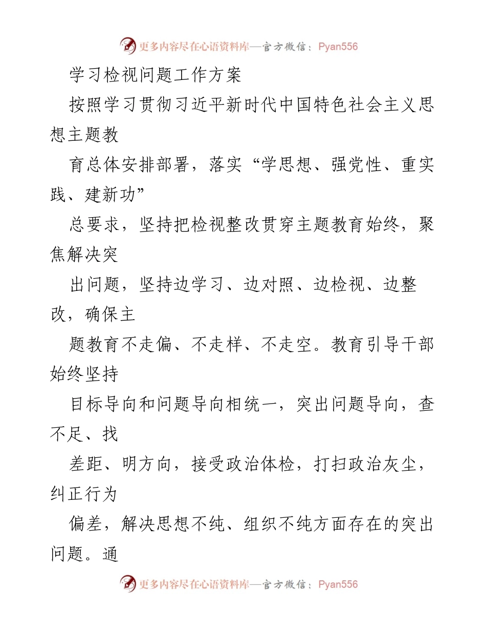 [工作方案] 主题教育 - 深入开展检视整改工作方案.docx_第1页