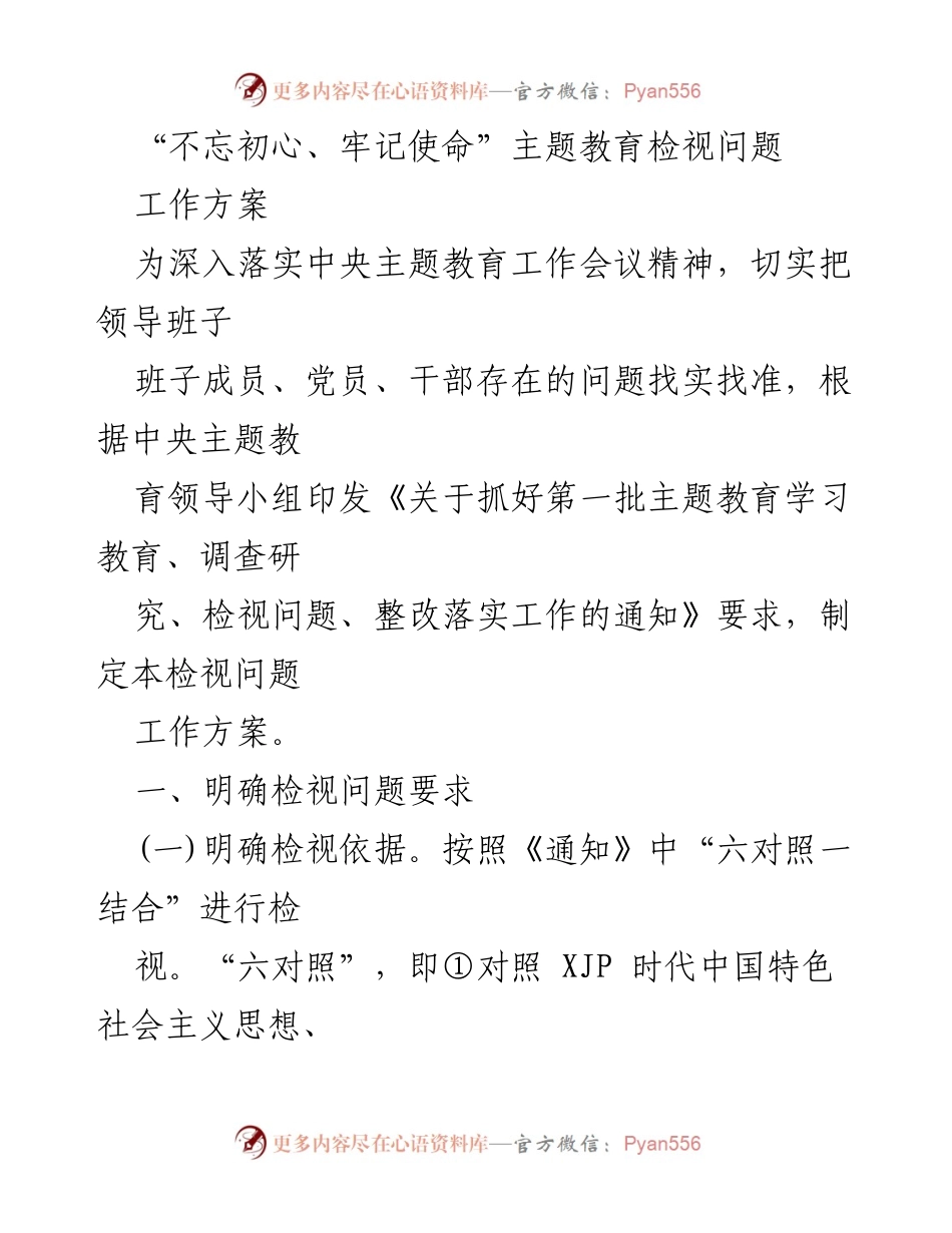 [工作方案] 主题教育 - 深入检视问题的工作方案.docx_第1页