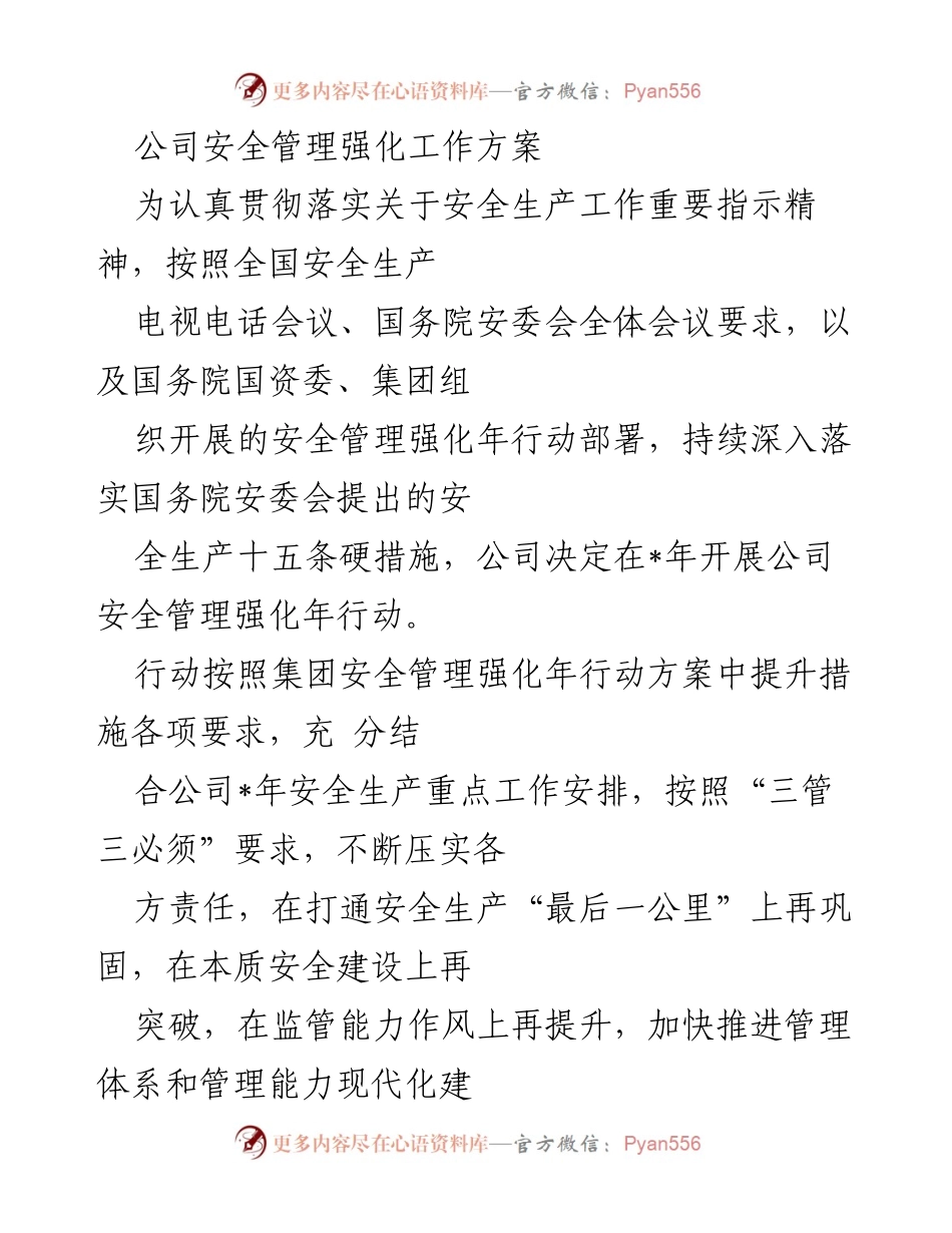 [工作方案] 安全管理 - 公司安全管理强化年行动方案.docx_第1页