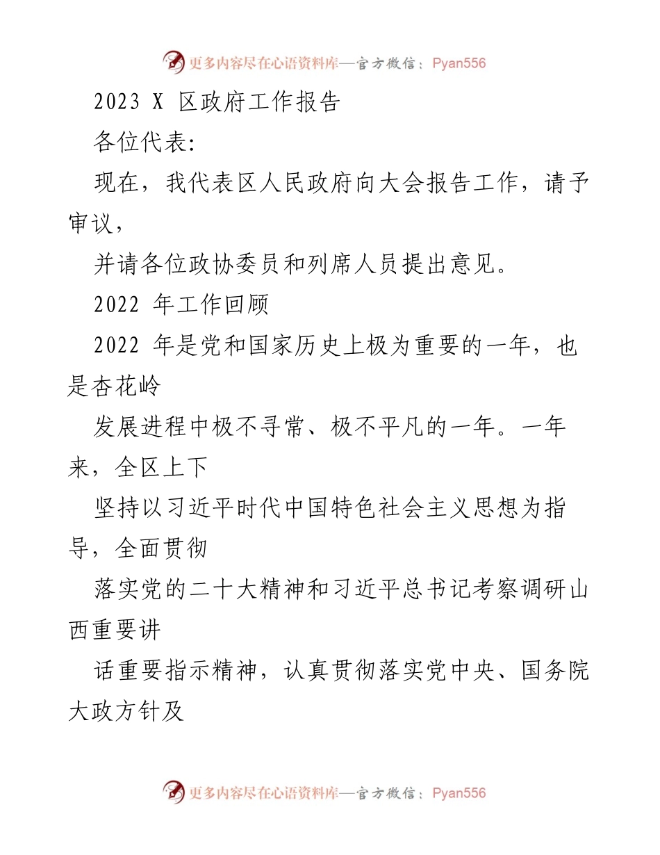 [工作报告] 政府大会 - 2023年X区政府工作报告_1.docx_第1页