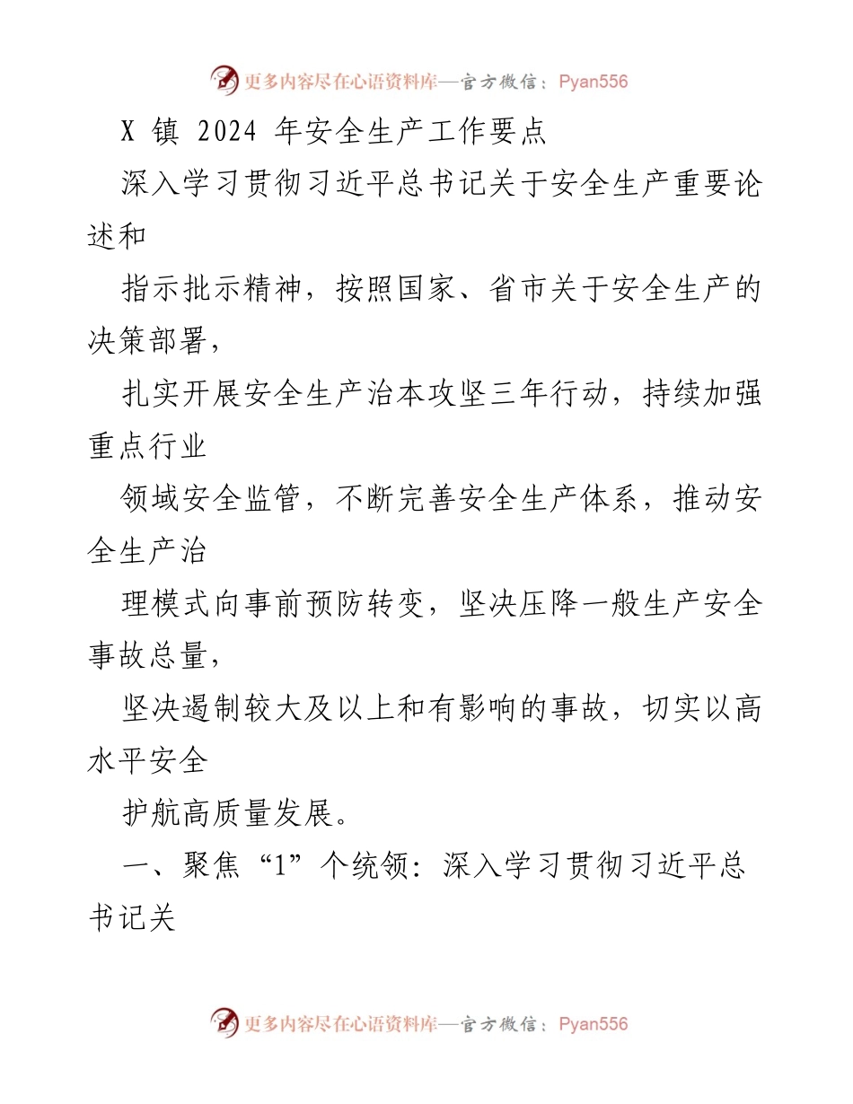 [工作要点] 安全生产工作会议 - 2024年X镇安全生产工作要点.docx_第1页