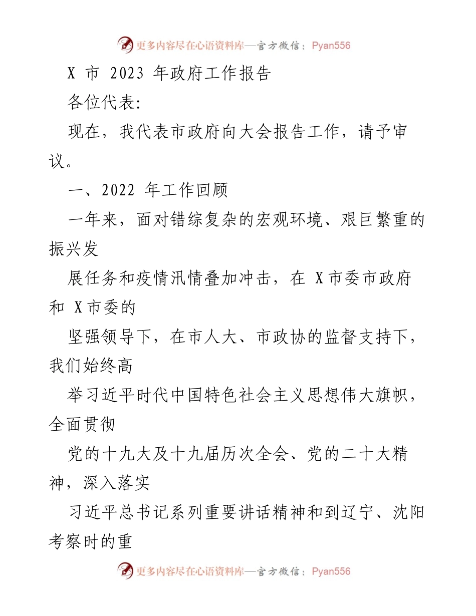 [工作报告] 政府会议 - X市2023年政府工作总结报告_1.docx_第1页