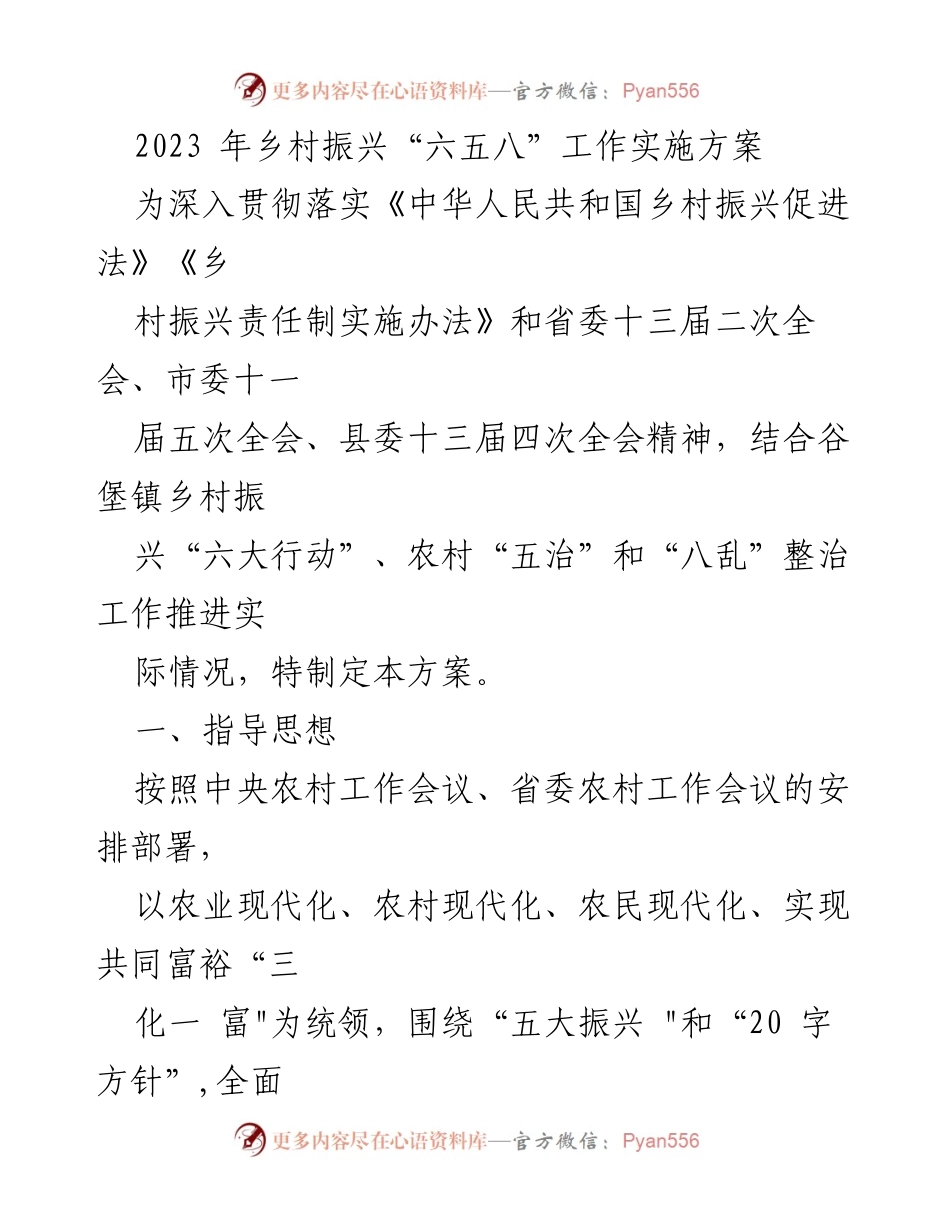 [工作方案] 乡村振兴 - 2023年乡村振兴“六五八”工作实施方案.docx_第1页