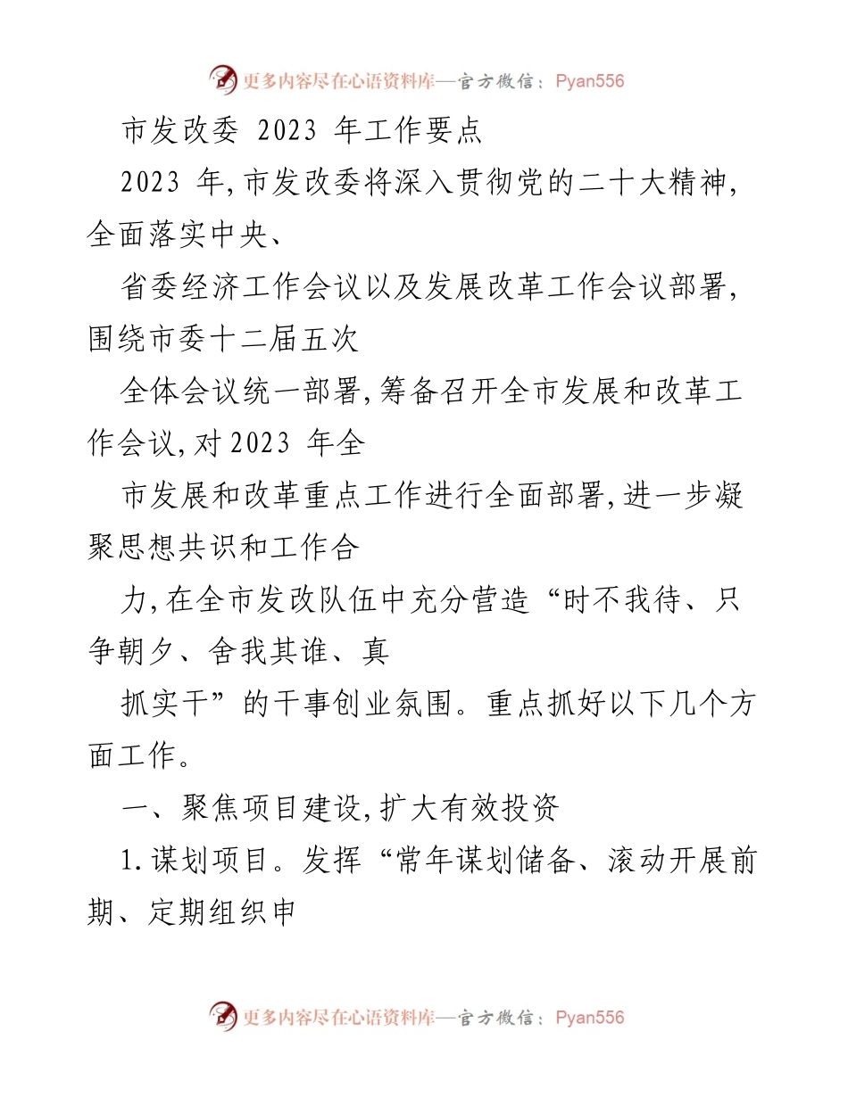 [工作要点] 2023年市发改委工作部署 - 市发改委2023年工作要点及重点任务.docx_第1页