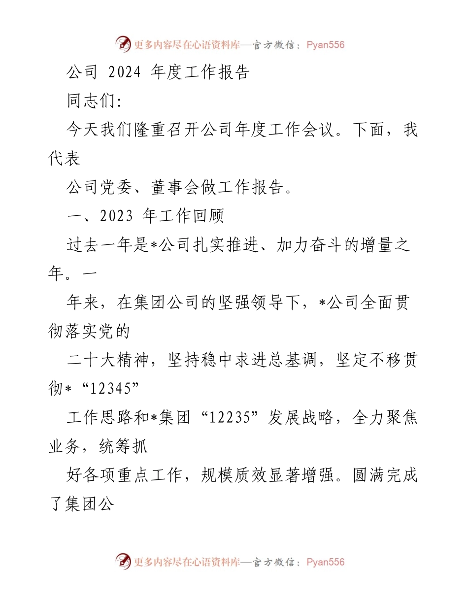 [工作报告] 年度工作会议 - 2023年度公司工作总结与2024年发展展望.docx_第1页