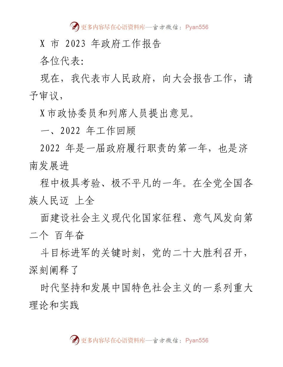 [工作报告] 政府会议 - X市2023年政府工作报告_2.docx_第1页