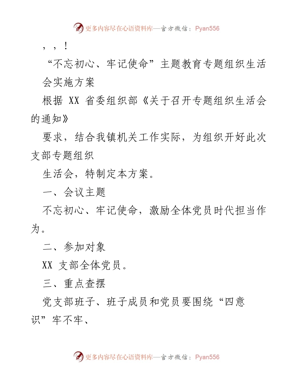 [工作方案] “不忘初心、牢记使命”主题教育专题组织生活会实施方案.docx_第2页