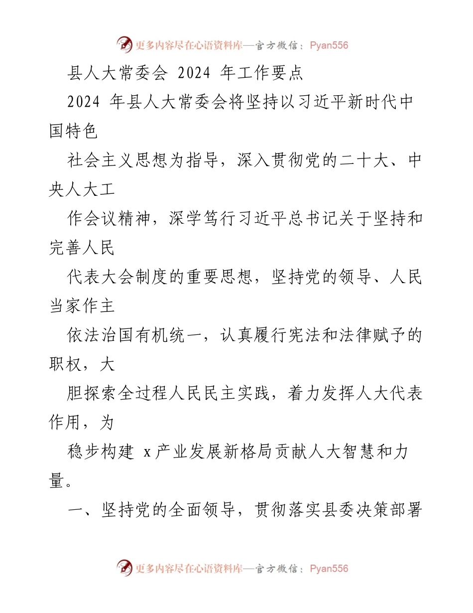 [工作要点] 县人大常委会 - 2024年县人大常委会工作要点与发展方向.docx_第1页