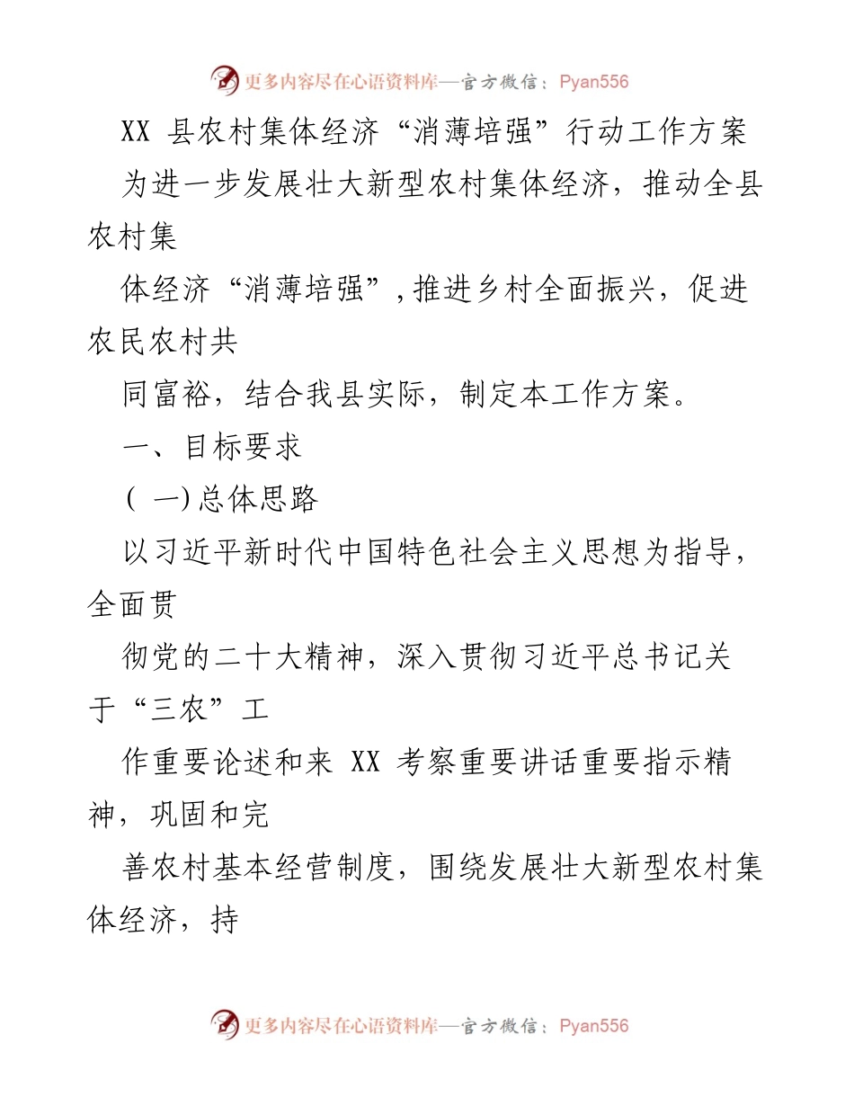 [工作方案] 农村集体经济发展 - XX县农村集体经济“消薄培强”行动工作方案.docx_第1页