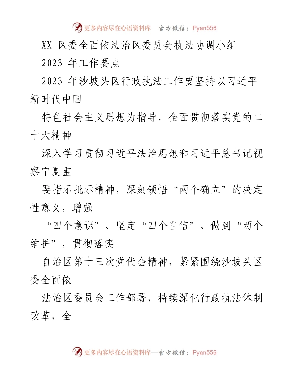 [工作要点] 2023年沙坡头区行政执法工作 - 深化法治思想，推动高质量行政执法.docx_第1页