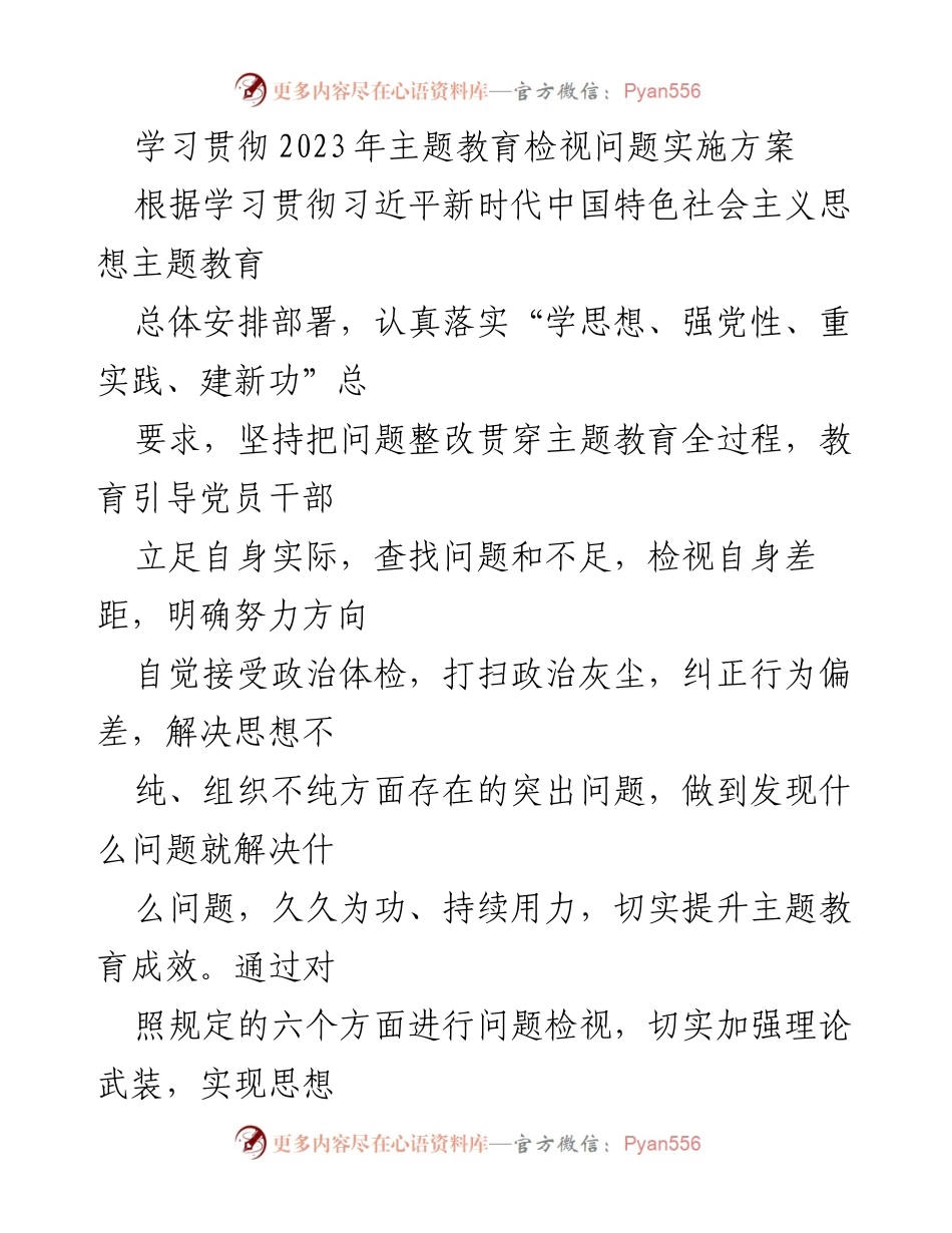 [工作方案] 主题教育 - 深入推进2023年主题教育问题检视与整改实施方案.docx_第1页