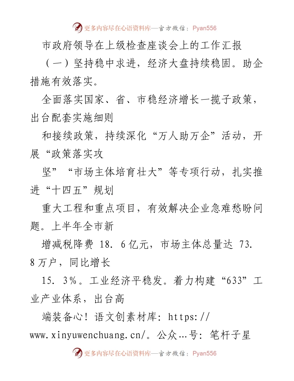 [工作汇报] 上级检查座谈会 - 市政府经济稳增长工作汇报.docx_第1页