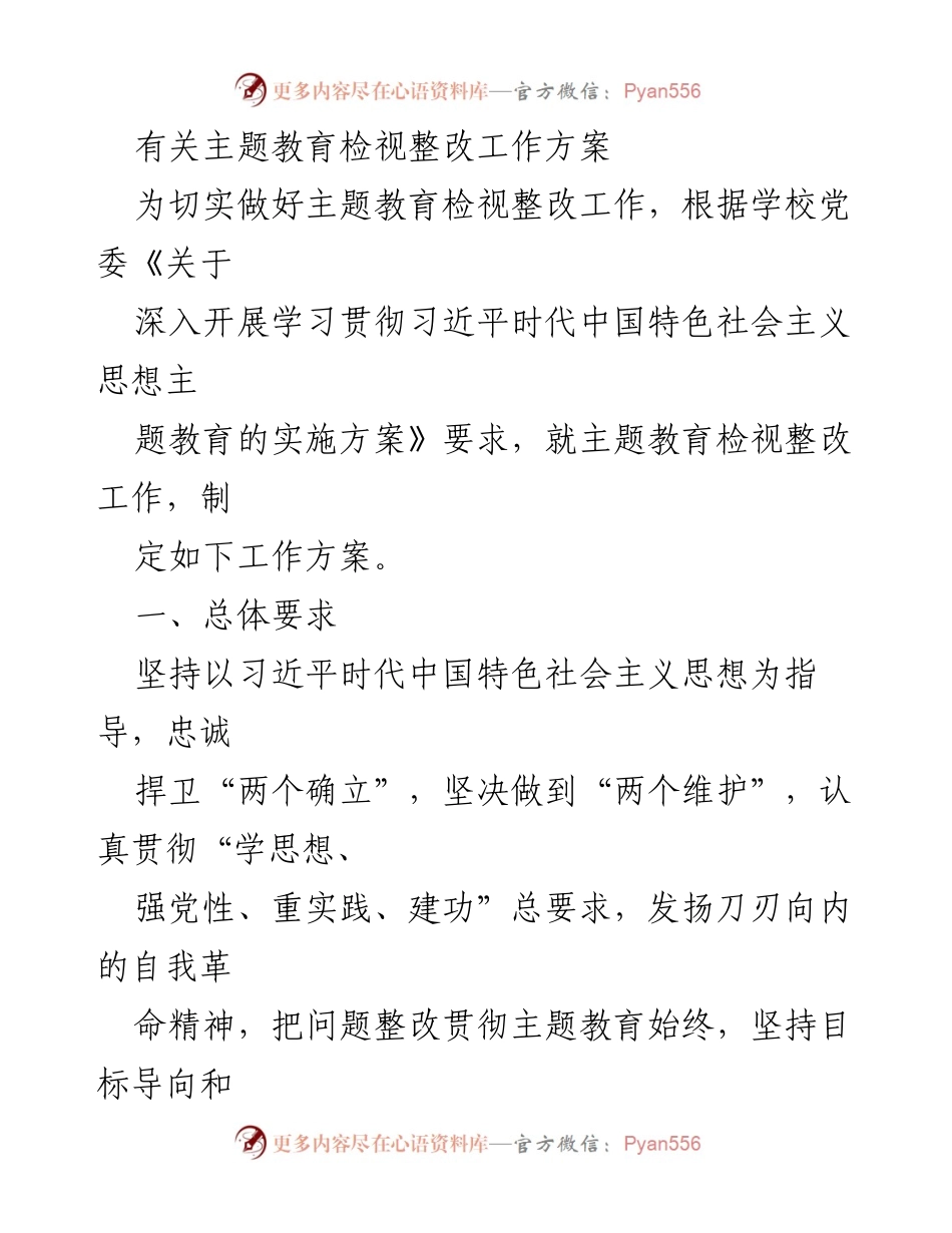 [工作方案] 主题教育检视整改 - 主题教育检视整改工作方案.docx_第1页