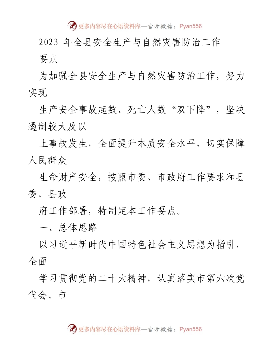 [工作要点] 安全生产与自然灾害防治会议 - 2023年全县安全生产与自然灾害防治工作要点.docx_第1页