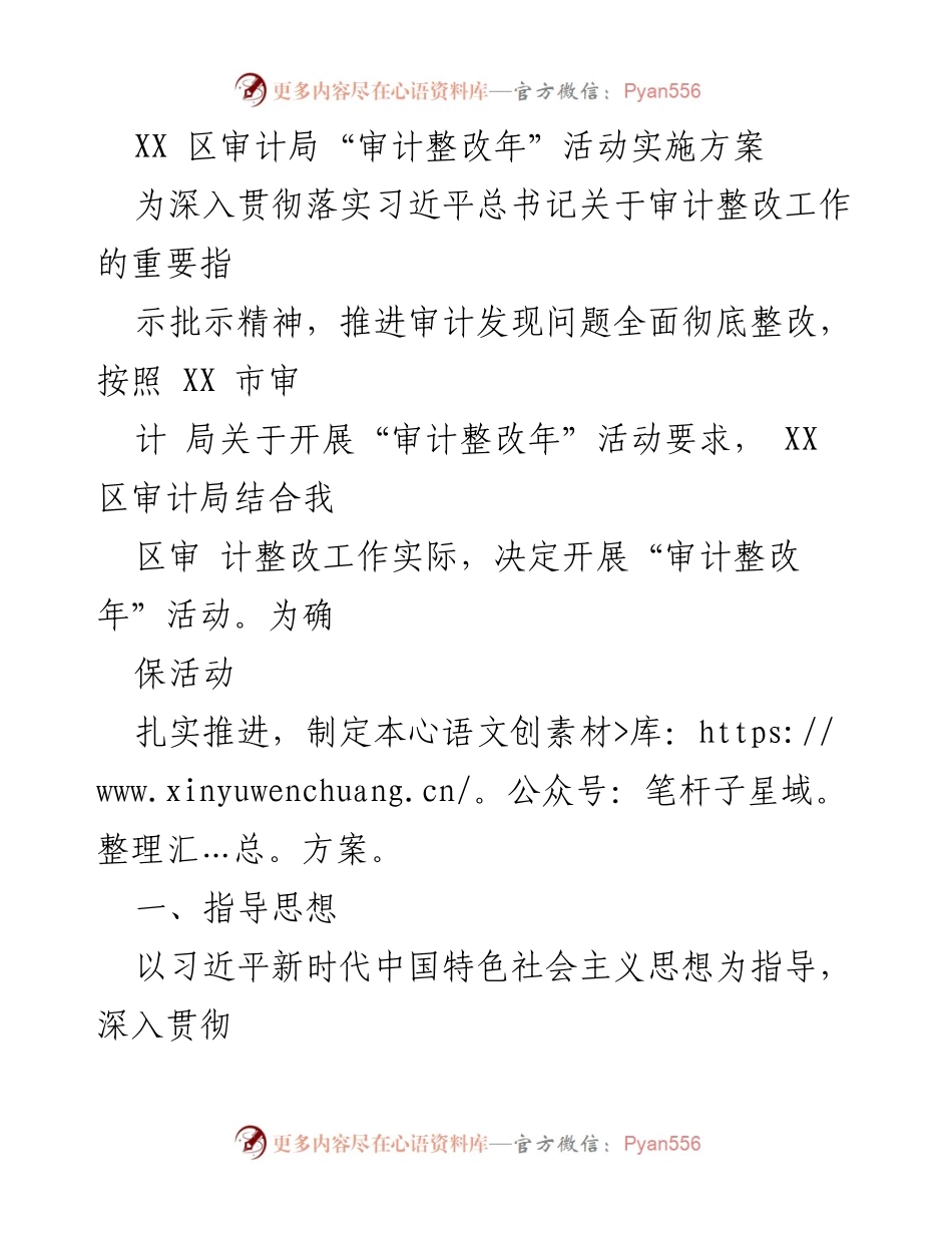 [工作方案] 审计整改年活动 - XX区审计局审计整改年活动实施方案.docx_第1页