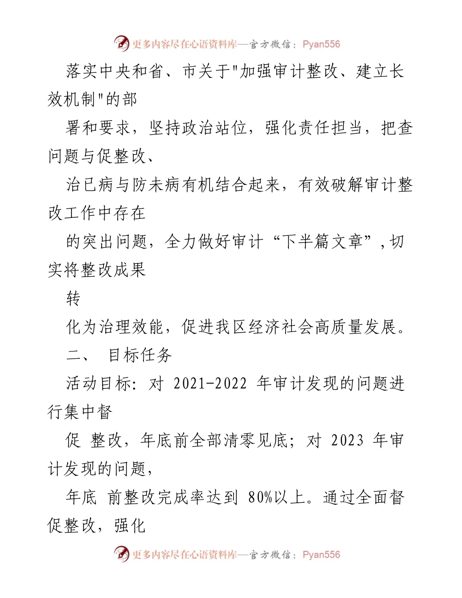 [工作方案] 审计整改年活动 - XX区审计局审计整改年活动实施方案.docx_第2页