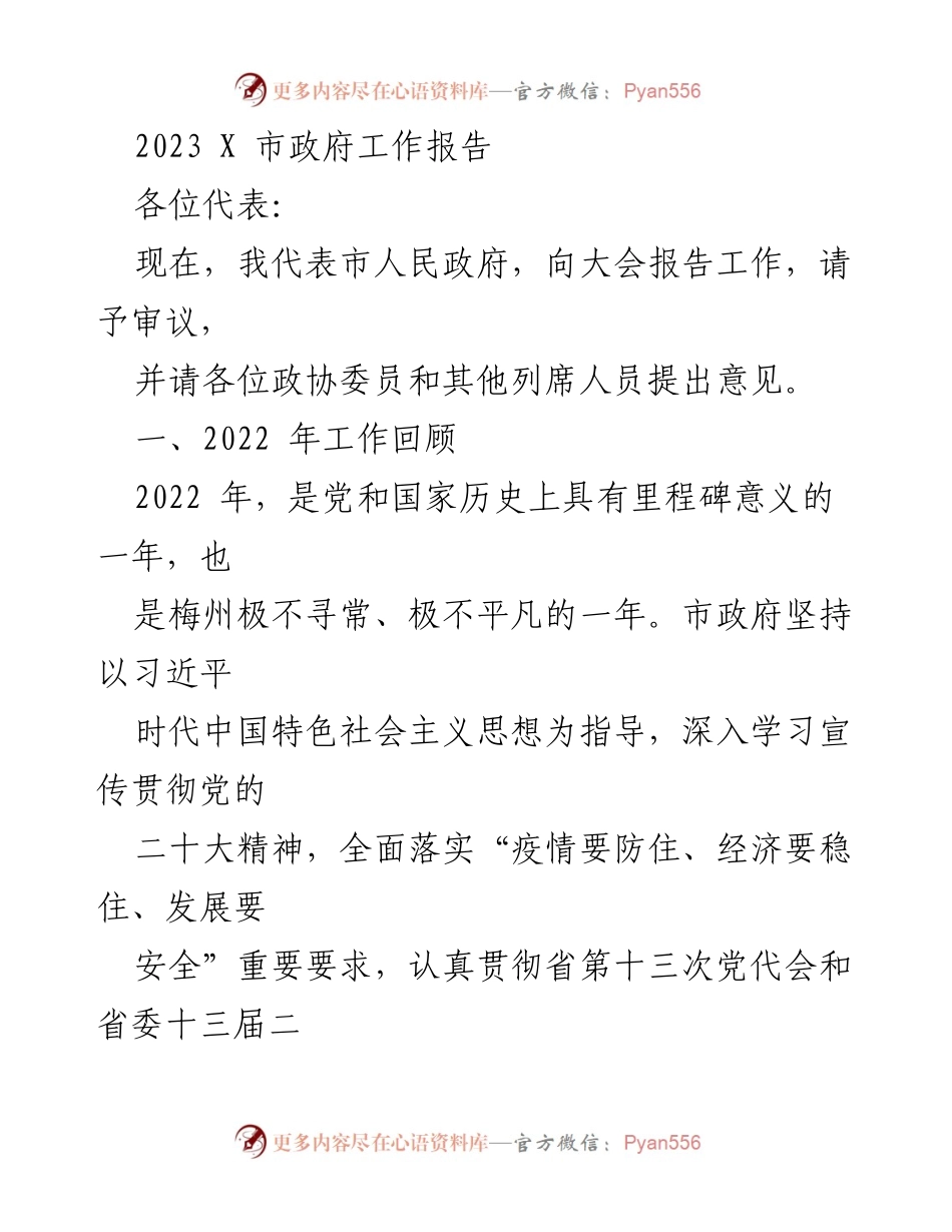 [工作报告] 市政府会议 - 2023年X市政府工作报告_5.docx_第1页