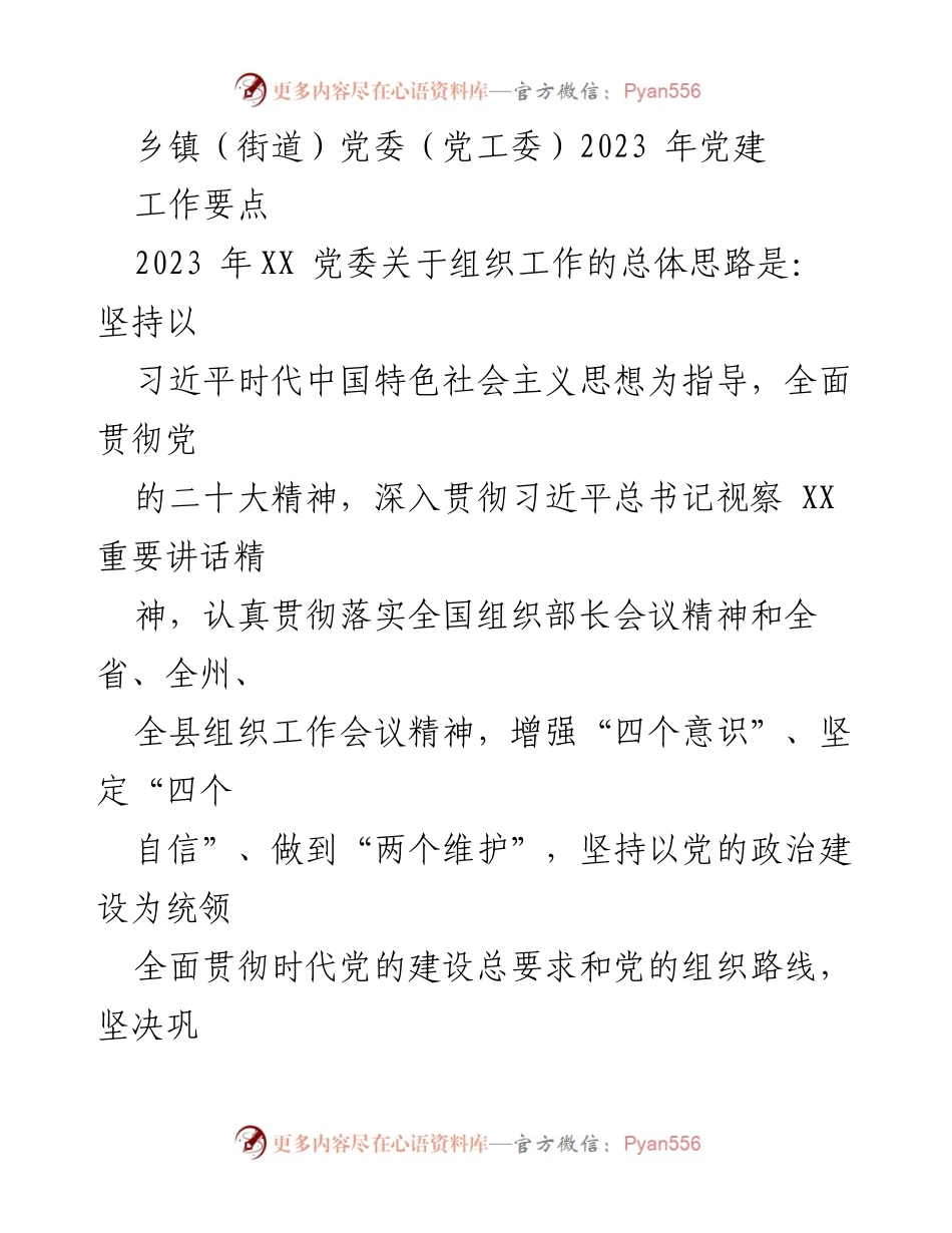 [工作要点] 乡镇党委会议 - 2023年乡镇党委党建工作要点总结.docx_第1页