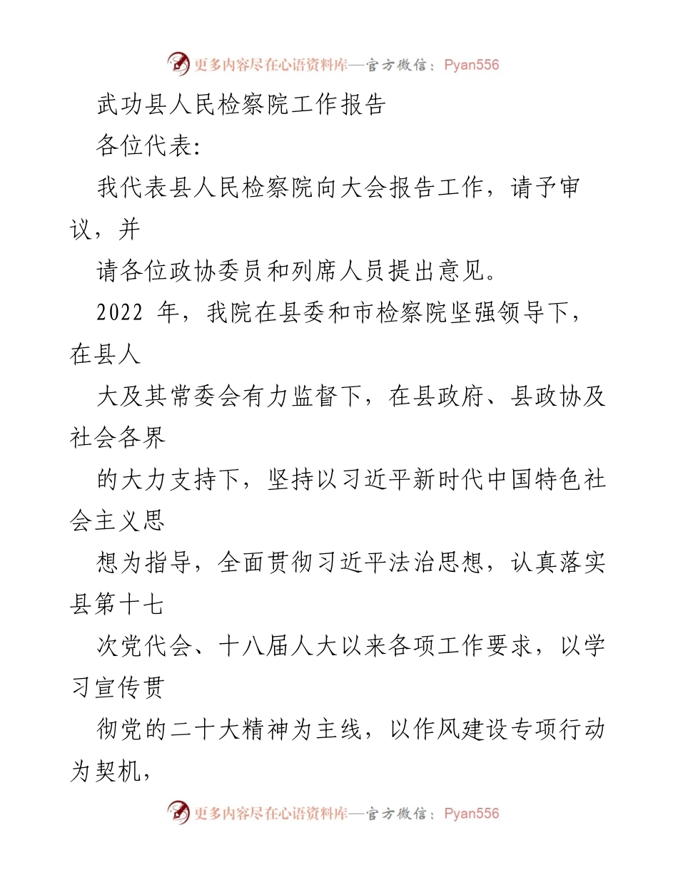 [工作报告] 年度总结 - 武功县人民检察院2022年工作总结报告.docx_第1页