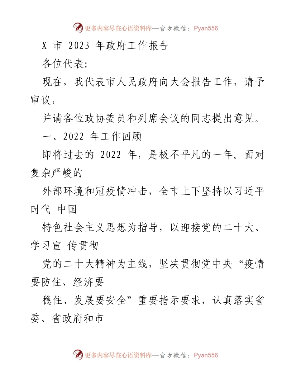 [工作报告] 政府年度会议 - X市2023年政府工作报告.docx_第1页