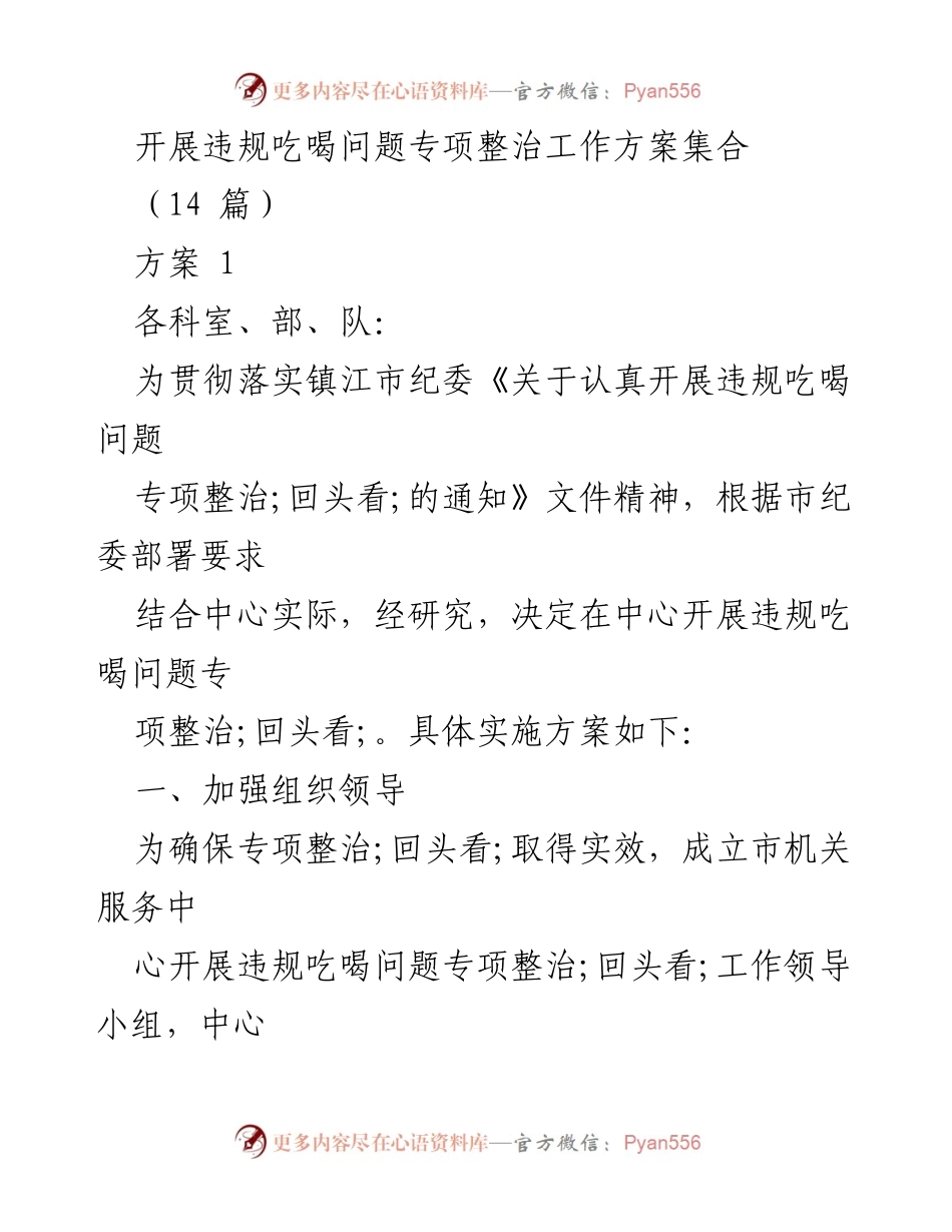 [工作方案] 专项整治 - 违规吃喝问题专项整治工作方案.docx_第1页