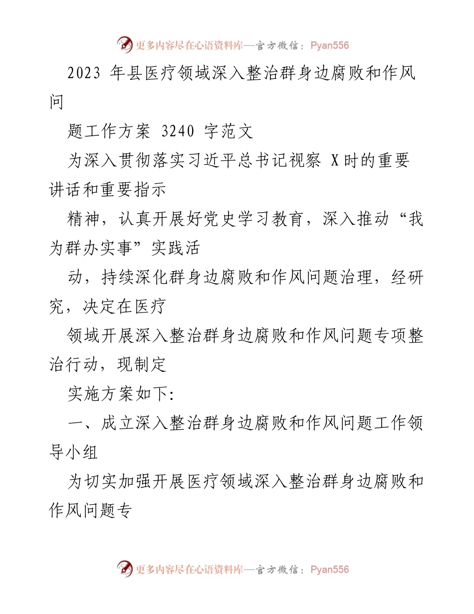 [工作方案] 医疗领域 - 深入整治医疗领域腐败与作风问题实施方案.docx_第1页